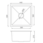 Кухонна мийка GAPPO GS4444-6 інтегрована 440x440 мм, нержавіюча сталь, поверхня PVD