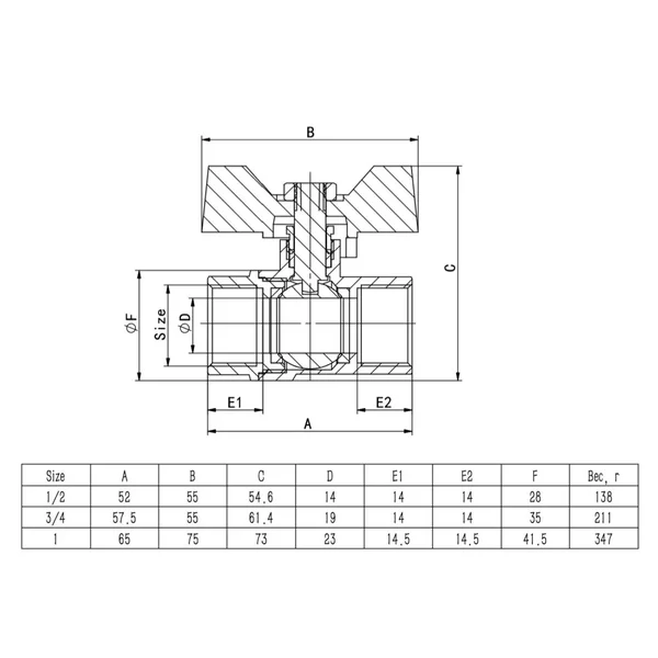 Кран кульовий ITAL PN40 1/2