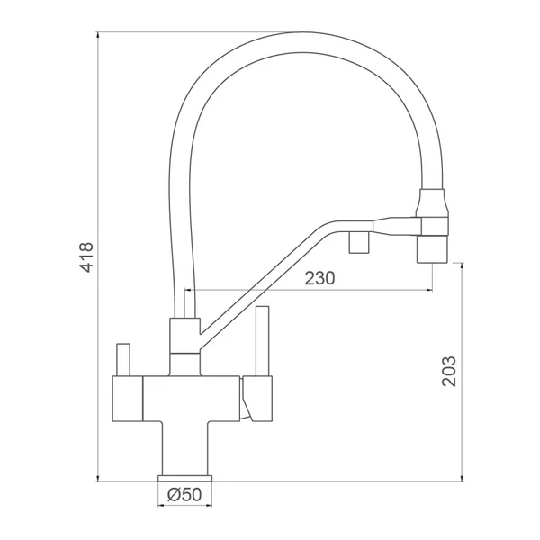 G4395-63 кухня під осмос одноваж. вис. силік. вилив лат. шпил карт.90° Ø35 (сат. золот/чорний) {8/1}