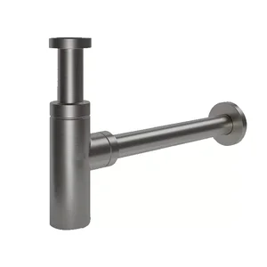Сифон для раковины FRAP F82-9 для донного клапана с серым стаканом Gungrey с выходом в стену