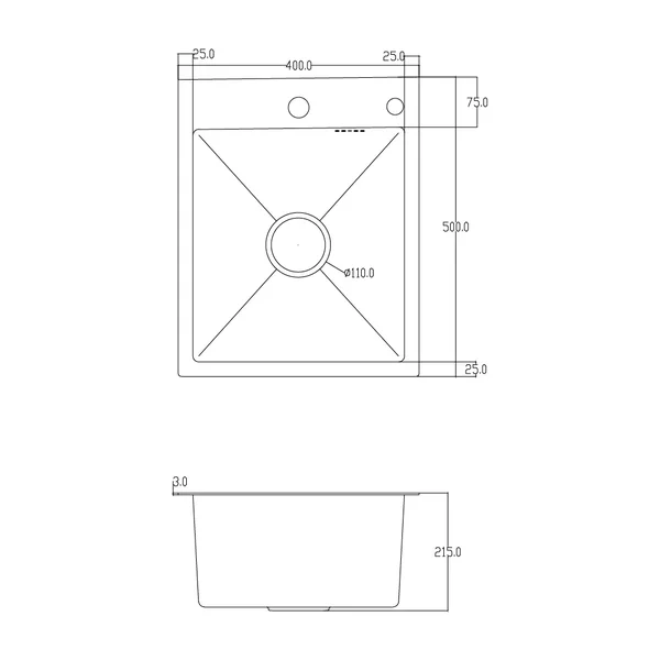ID 4050 мийка одинар.400x500x215мм (3.0/0.8мм) SUS 304 сифон, дозатор, кошик Satin, {1/1}