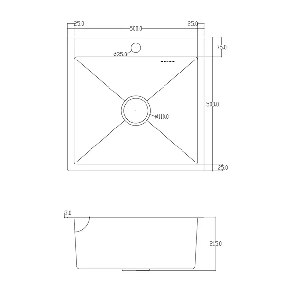 ID 5050-B мийка одинар.500x500x215мм, (3.0/0.8мм), сифон, дозатор, кошик, PVD Black {1/1}