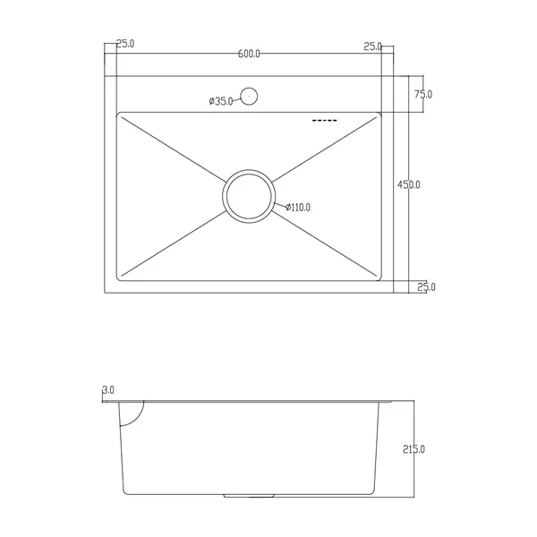 ID 6045 мийка одинар.600x450x215мм,(3.0/0.8мм), SUS 304 сифон, дозатор, кошик, Satin {1/1}