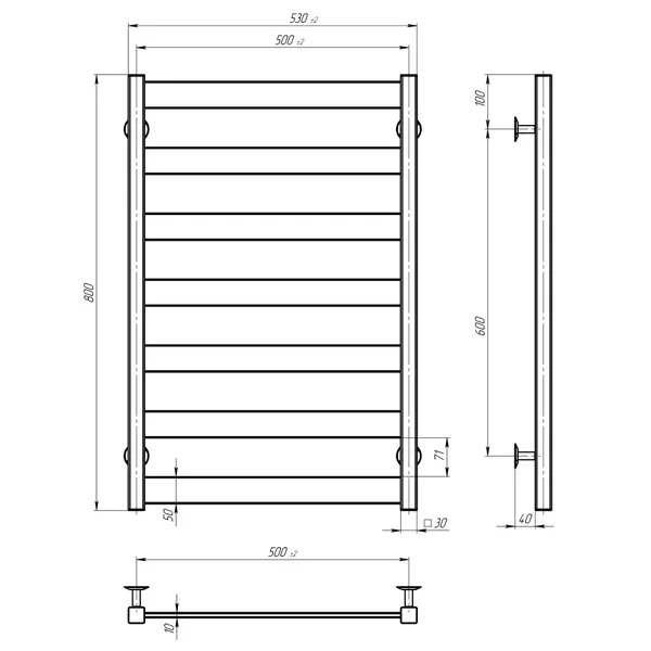 Рушникосушарка електрична Deffi Harmony П7, 500x800, правий, білий