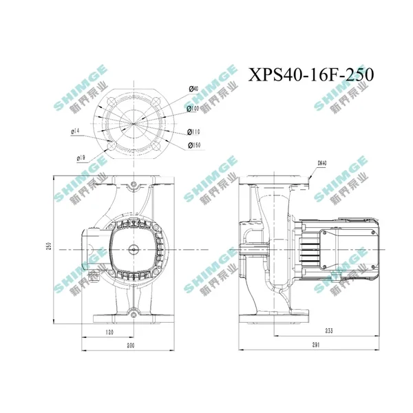 XPS40-16F-250 SHIMGE 380В  цирк. мок. ротор 1,0 кВт Hmax 16,5м Qmax 250л/хв DN40 250мм + фл. {1}