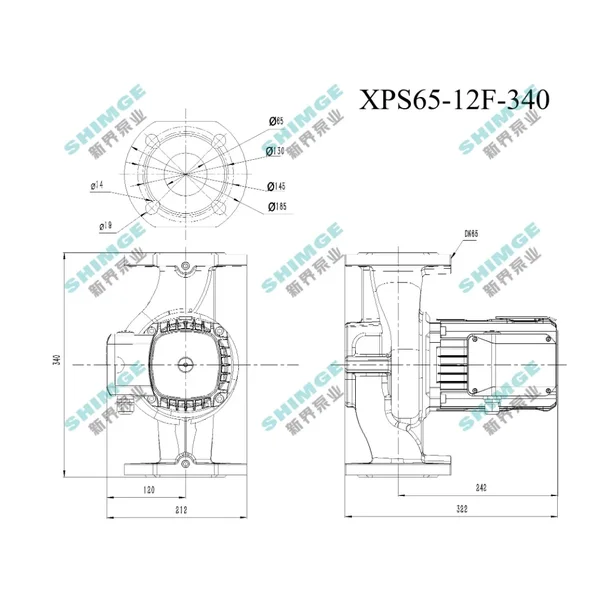 XPS65-12F-340 SHIMGE 380В  цирк. мок. ротор 1,3 кВт Hmax 12,5м Qmax 480л/хв DN65 340мм+фл. {1}