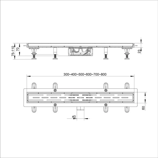 IT13-FT01/400 ITAL Душовий трап 400*70*67 мм ABS пластик, сірий  (блістер) {5/1}