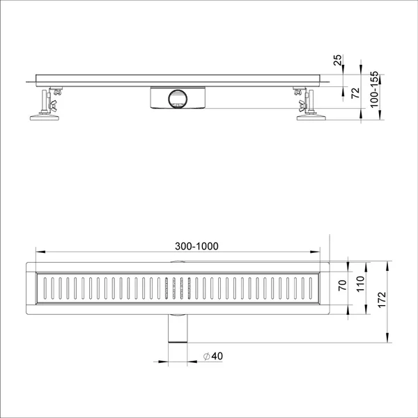 IT03-FT10/1 000 ITAL Душовий трап 1 000 мм повор. 360, комбін.затвор, Brushed nickel (блістер) {5/1}