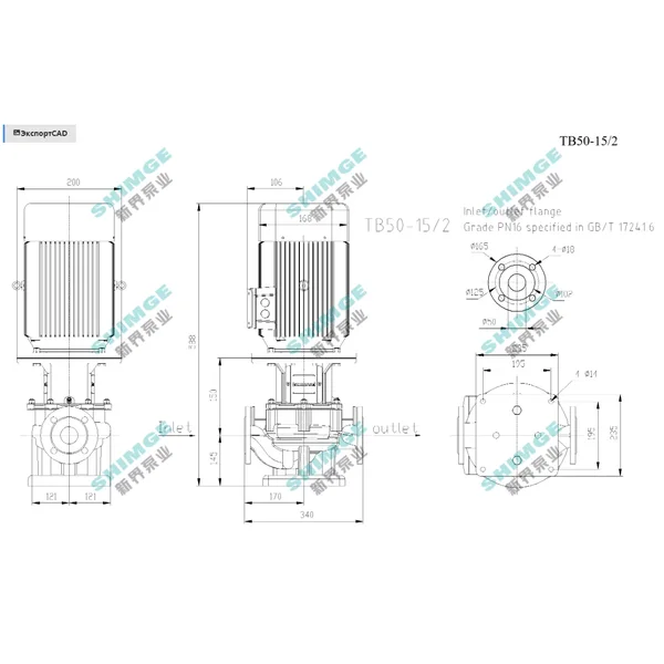 TB50-15/2 SHIMGE 380В цирк. сухий ротор 1,5 кВт Hmax 19м Qmax 400л/хв DN50 340мм {1}