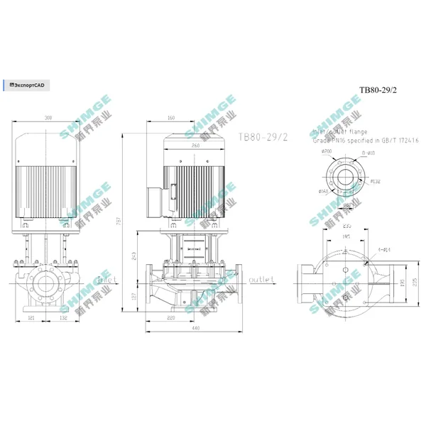 TB80-29/2 SHIMGE 380В цирк. сухий ротор  7,5 кВт Hmax 35м Qmax 1333л/хв DN80 440мм {1}