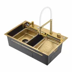 GS 7547-13 мийка PROFI 750*470 змішувач+сифон+ коланд.+дозатор+омивач склянк. (GOLD) {1/1}