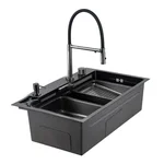 GS 7547-19 мийка PROFI 750*470 змішувач+сифон+ коланд.+дозатор+омивач склянк. (збройва сталь) {1/1}