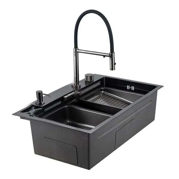 GS 7547-19 мийка PROFI 750*470 змішувач+сифон+ коланд.+дозатор+омивач склянк. (збройва сталь) {1/1}