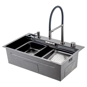 GS 7547-19 мийка PROFI 750*470 змішувач+сифон+ коланд.+дозатор+омивач склянк. (збройва сталь) {1/1}