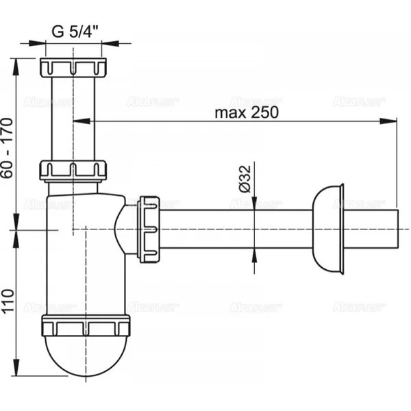 Сифон для умывальника ALCA PLAST A430 1 1/4