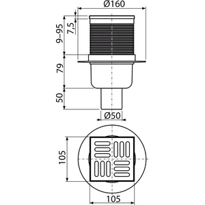 Трап для душа ALCA PLAST APV32 105*105/50 нержавеющая сталь прямой с гидрозатвором SMART