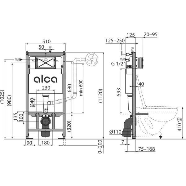 Інсталяція для гіпсокартону ALCA PLAST AM101/1120 для сифонів та трапів
