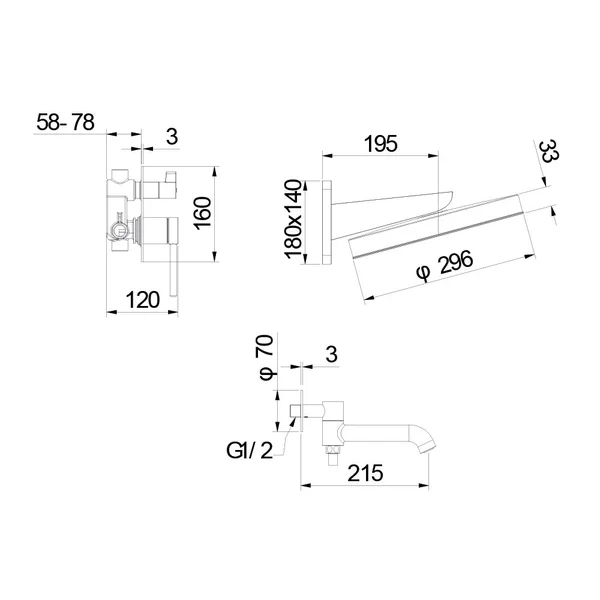 G7106-3 душ. система вбуд. 3х функц. одноваж. лат. Ø35 (сатин золотий) {3/1}