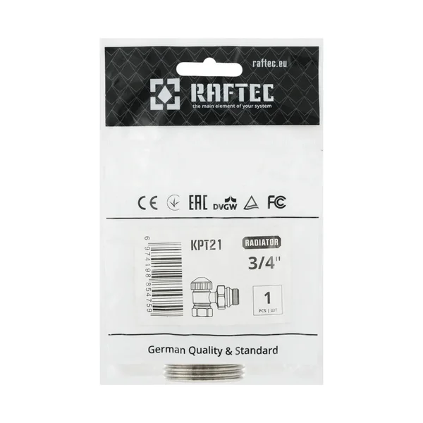 Кран под термоголовку угловой с антитечкой Raftec 3/4